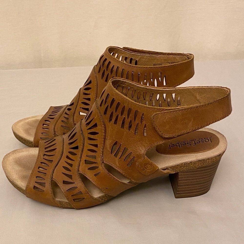 Josef Seibel 9-9.5 (40) Sunny 02 Brown Perforated Cutout Leather Heel Sandals - Picture 12 of 12